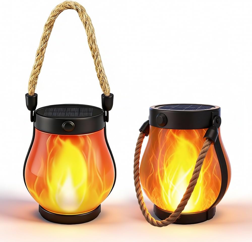 2pcs Solarlaternen Für Draussen, Solar Laterne Tanzende Flammen LED Tragbares Rund Stehend, Solarlat