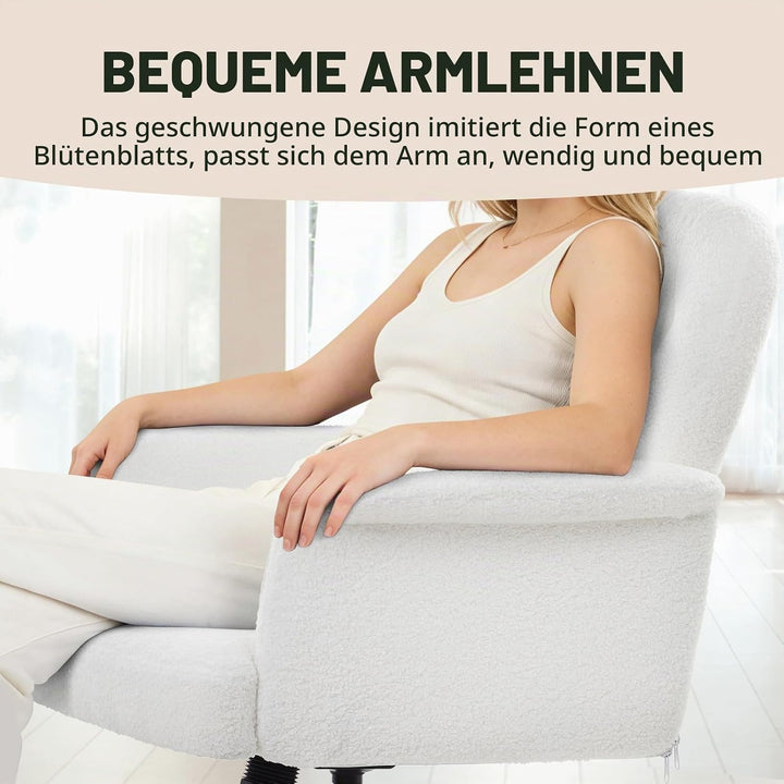 IWMH Schreibtischstuhl, Teddyfell Drehstuhl mit Rollen und Armlehnen, Moderner Höhenverstellbar Home