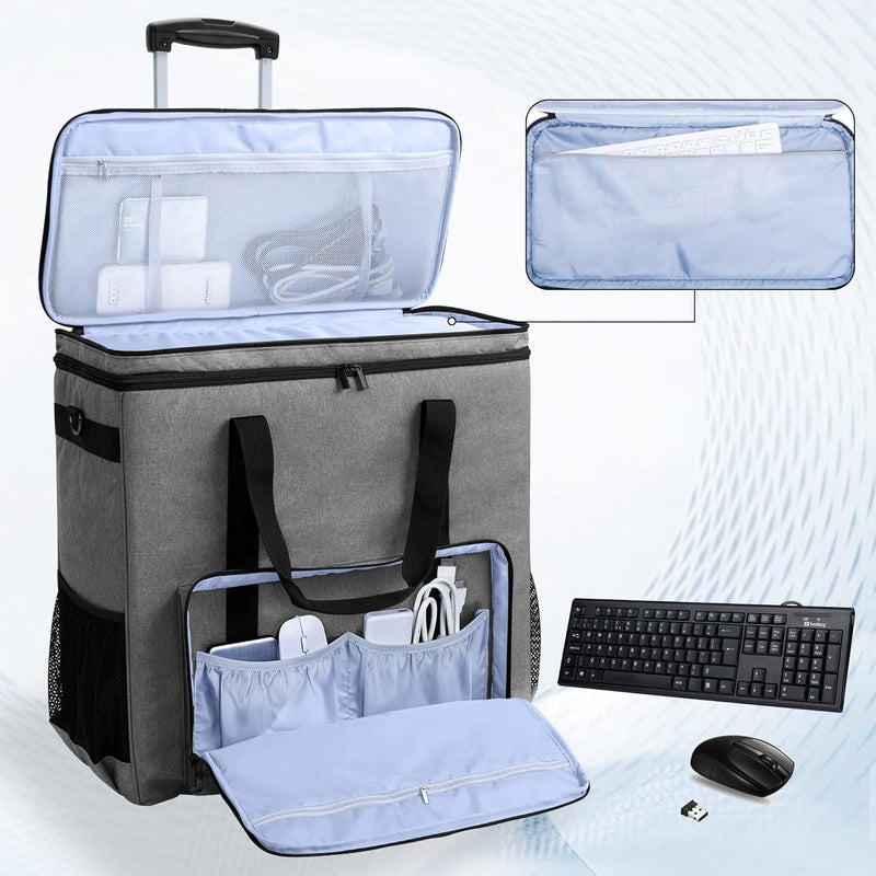 CURMIO Reisetasche für Desktop PC, PC Gehäuse Tasche mit Abnehmbarem Trolley, Desktop-Computer-Trage