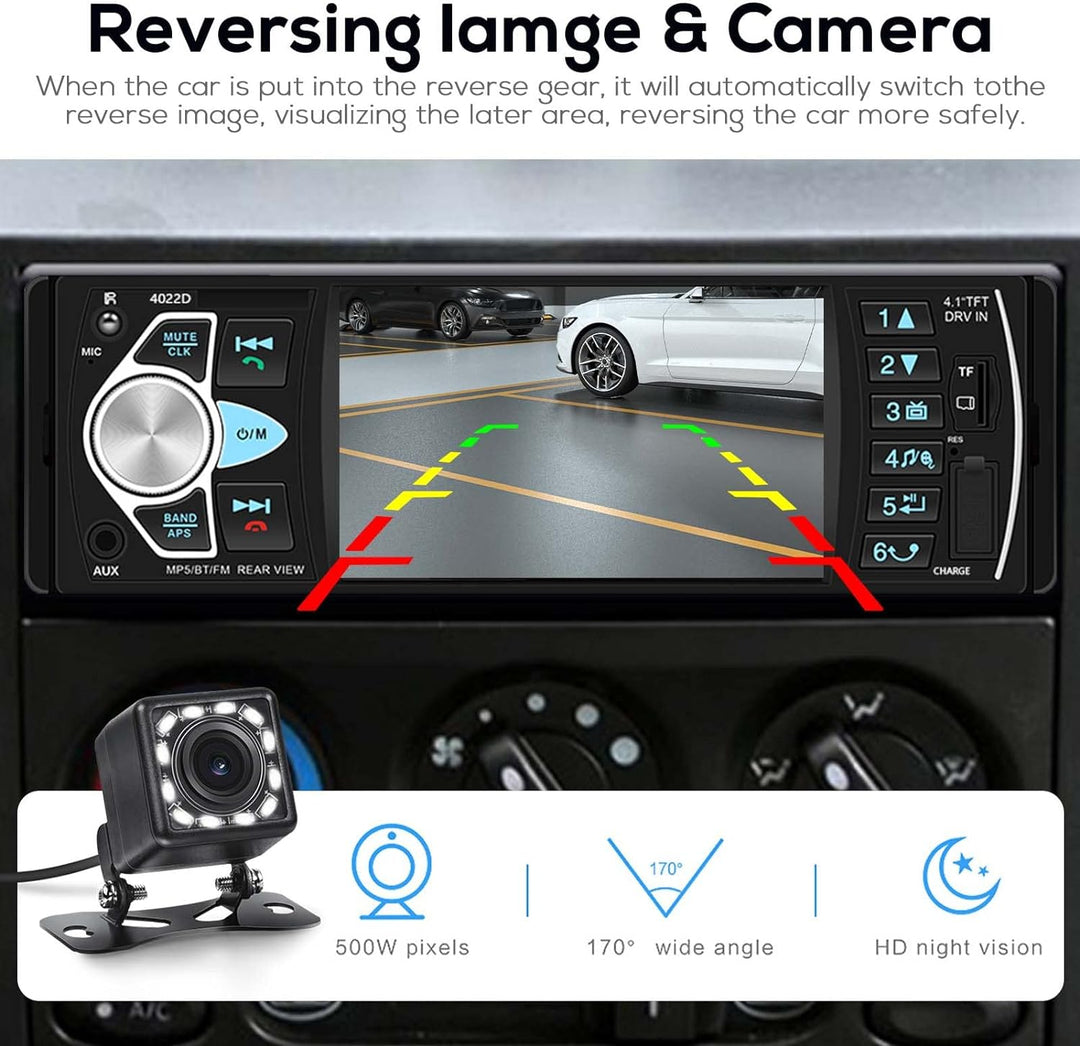 Podofo 1 Din 4.1 Zoll HD Bildschirm Autoradio mit Bluetooth Freisprecheinrichtung/ USB/ FM / SD/ AUX