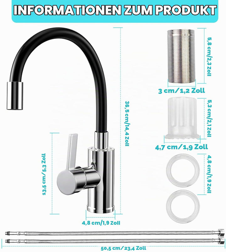 Wasserhahn Küche Flexibler, Schwarz Küchenarmatur mit Flexibler Auslauf
