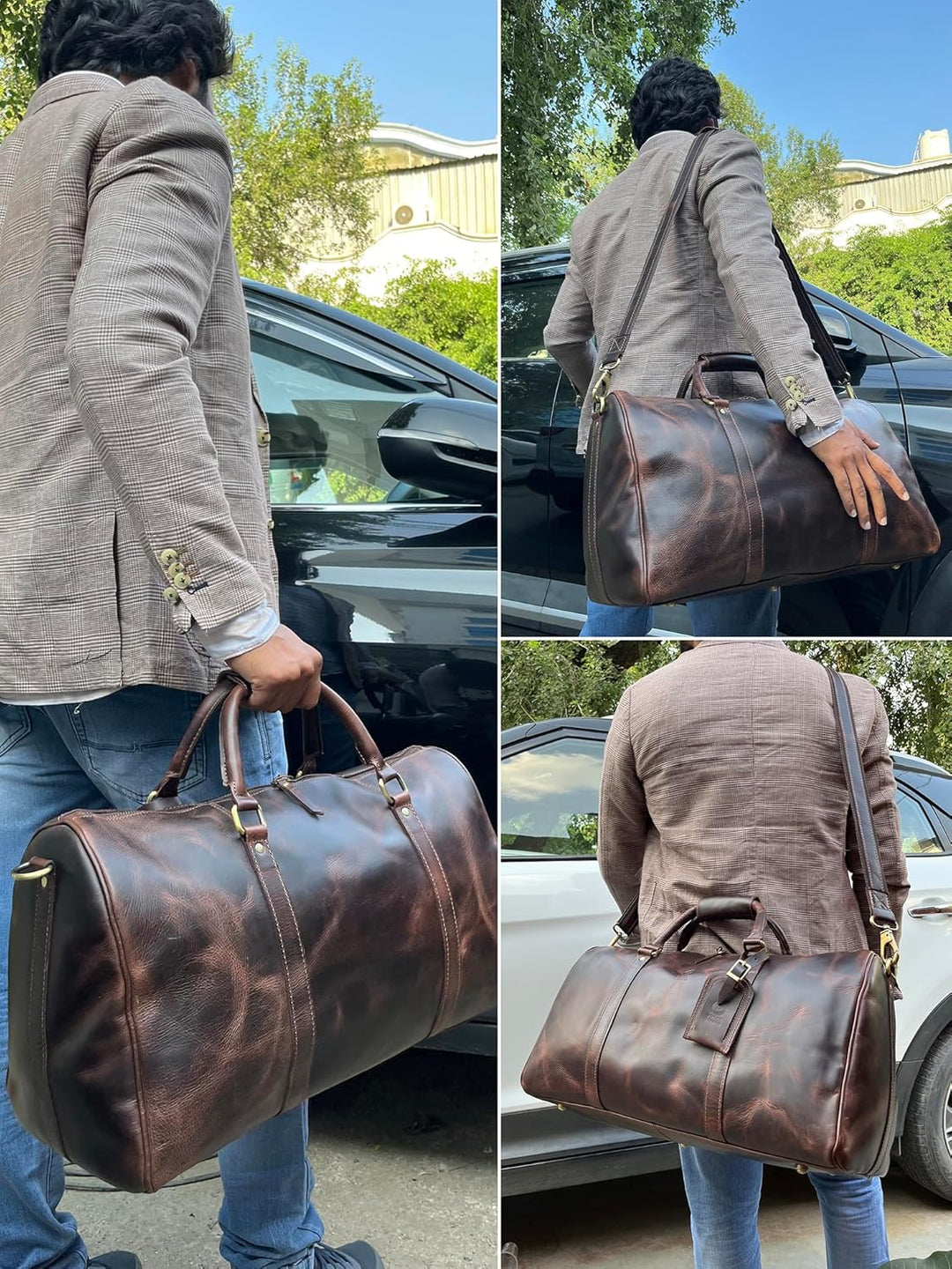 Rustic Town gross Leder Reisetasche - Carry On Vintage Umhängetasche Duffel Bag Weekender Tasche für