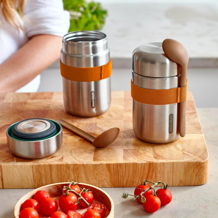 BLACK + BLUM Food Flask Thermobecher 400 ml | Orange | Thermobehälter Essen hält 6h heiss & 8h kalt