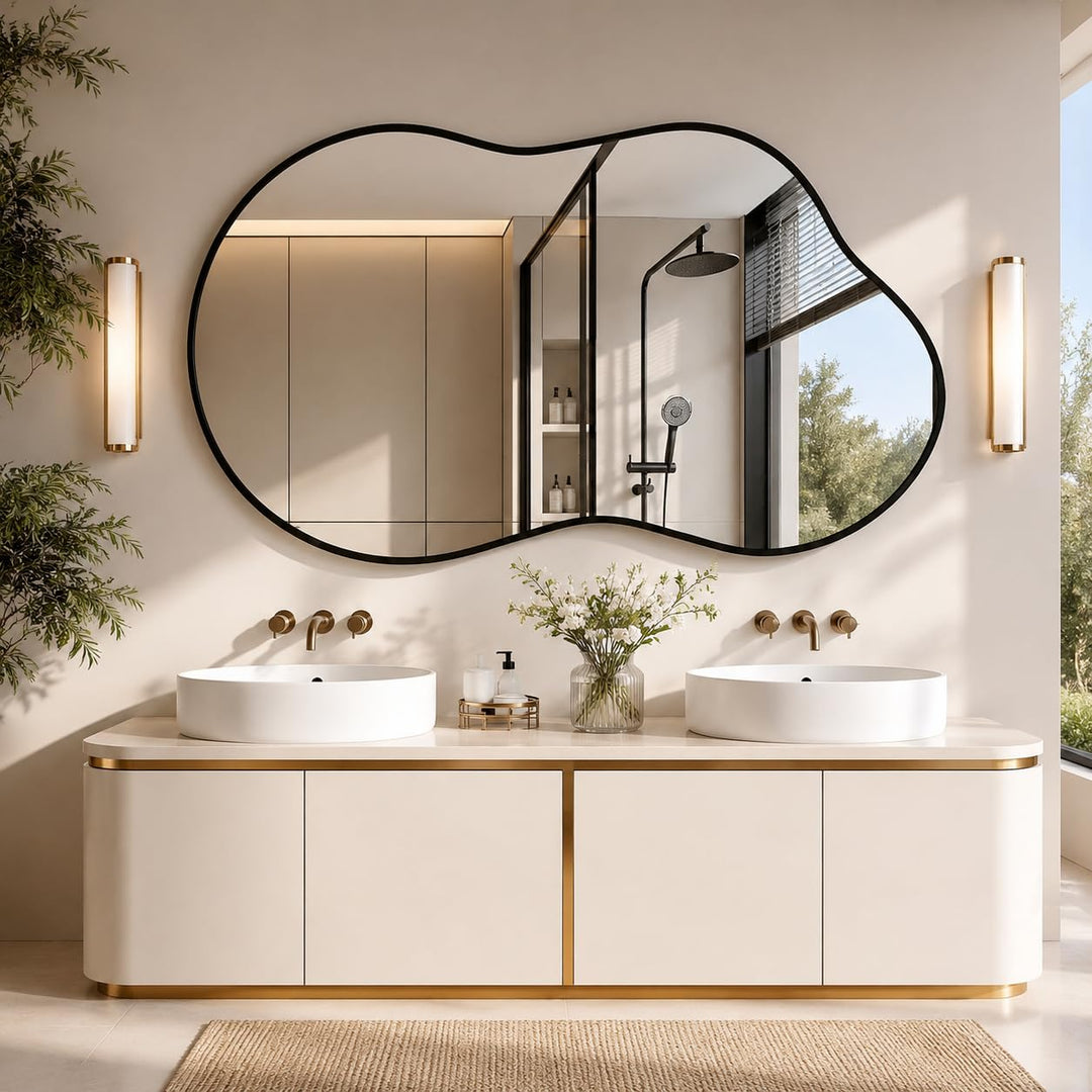 Clevich Spiegel Asymmetrisch 66x116cm Rahmen Alu, HD Glas Wandspiegel, Moderner Dekor-Spiegel, Schla