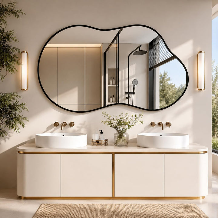 Clevich Spiegel Asymmetrisch 66x116cm Rahmen Alu, HD Glas Wandspiegel, Moderner Dekor-Spiegel, Schla
