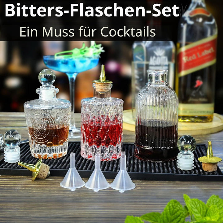 Bitters Bottle Set von 3 Vintage Glas Dasher Bitterflaschen für Cocktail Whiskey Mixing Drinks Dispe