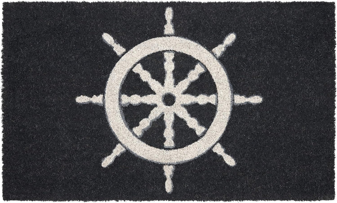 BRUBAKER Fussmatte für Aussen und Innen - Steuerrad Blau Weiss - 45 x 75 cm Schmutzfangmatte aus Kok