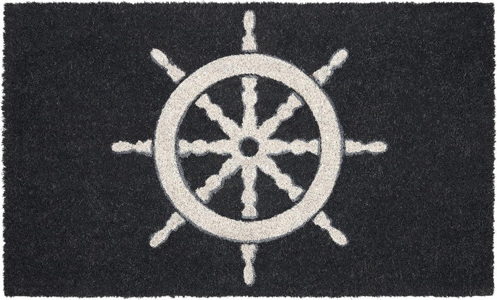 BRUBAKER Fussmatte für Aussen und Innen - Steuerrad Blau Weiss - 45 x 75 cm Schmutzfangmatte aus Kok