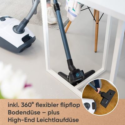 hoogo B3+ mit Flipflop Bodendüse | Staubsauger mit Beutel | Starke 850 W Saugleistung | HEPA 14 Filt