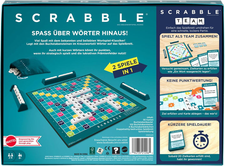 MATTEL GAMES Scrabble Zwei in Eins - Doppelseitiges Brettspiel für schnelles, zwangloses und koopera