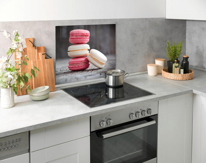 WENKO Glasrückwand Macarons 60 x 70 cm - Spritzschutz, Gehärtetes Glas, 60 x 50 cm, Mehrfarbig, Maca