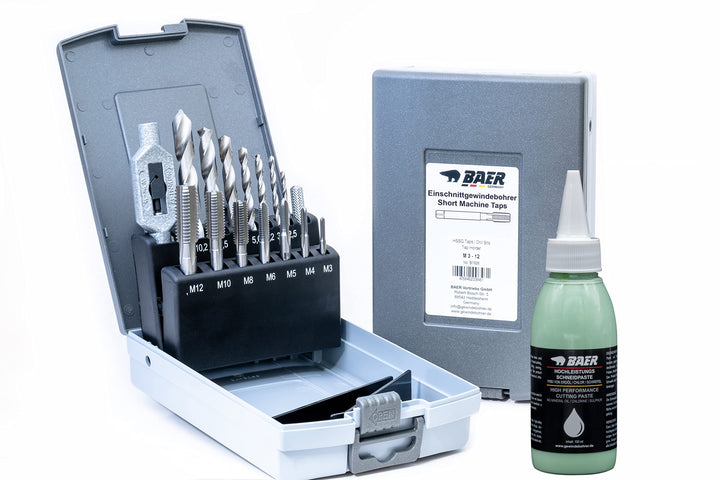 BAER Gewindeschneider Set HSS inklusive Bohrpaste: Gewindeschneider Satz - Kernlochbohrer - Windeise