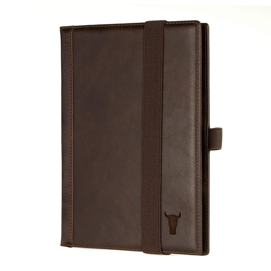 TORRO Echtleder Hardback Notizbuch [Nachfüllbar] [Stiftschlaufe] [Gummiband] [Liniertes Papier] (A5