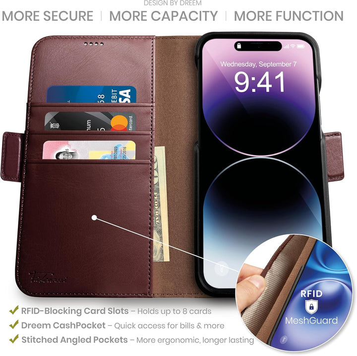 Dreem Fibonacci iPhone 14 Pro Max Brieftaschen-Etui / 2-in-1 stossfestes Etui und abnehmbares Folio