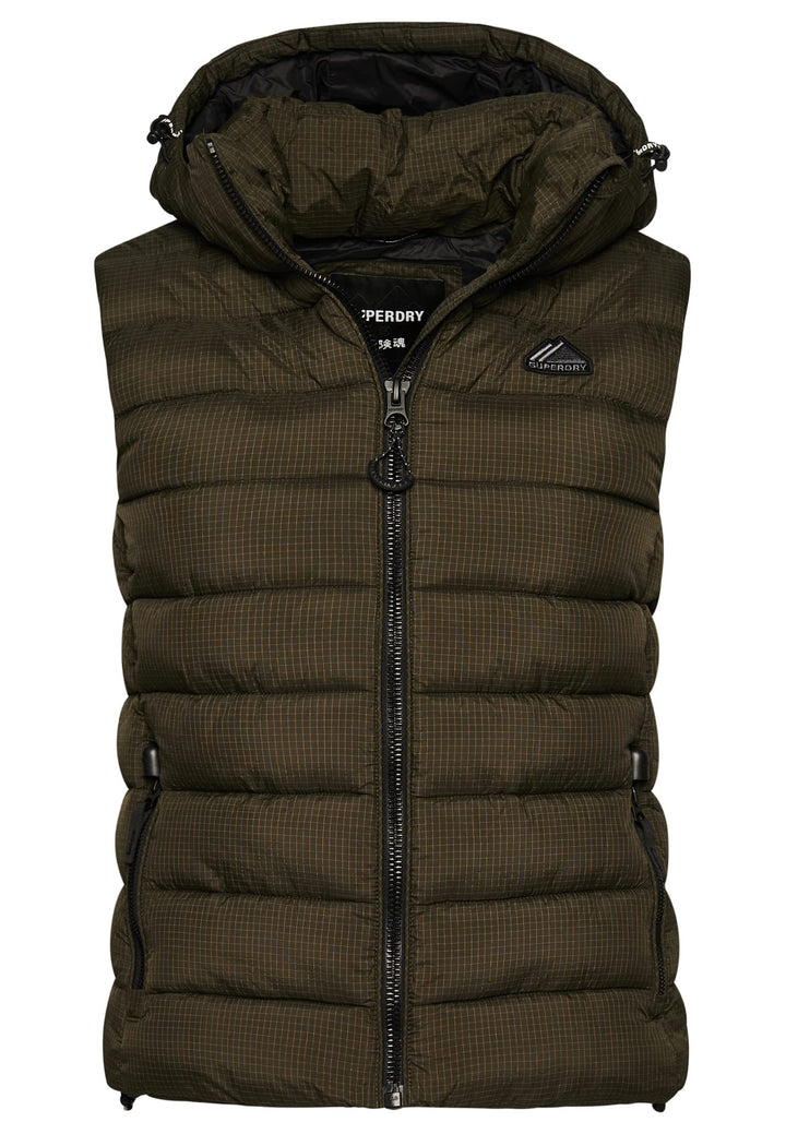 Superdry Damen Code Mountain Fuji Gepolsterte Weste, Khaki, Grösse 42, Fussball-Gitter Khaki, 40