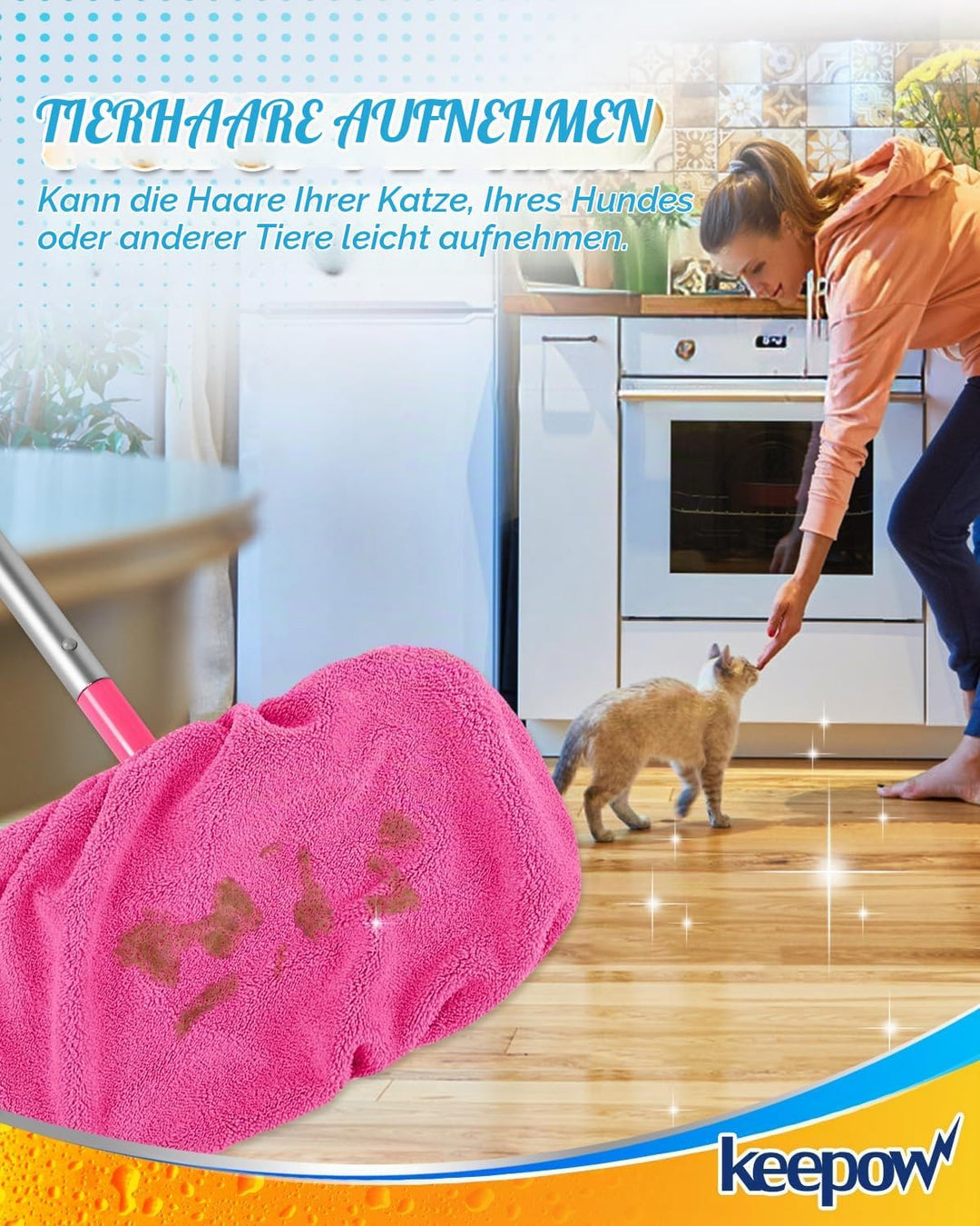 KEEPOW 8 Stück Mikrofaser Tücher für Swiffer Bodenwischer, Nass &amp; Trocken, Wiederverwendbare für Swi
