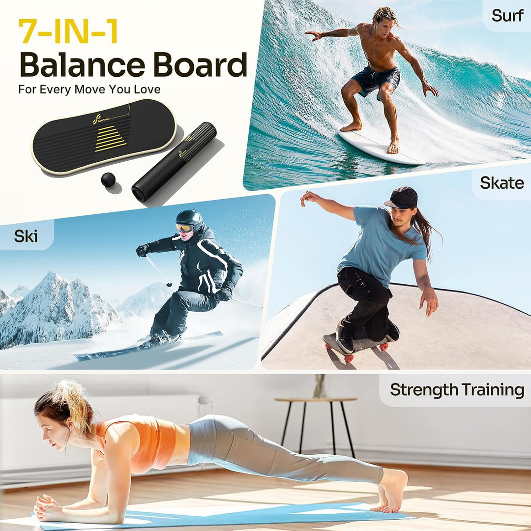 Sportneer Balance Board, 7 Modi Wackelbrett Indoorboard Skateboard Surf Balance Board mit verstellba