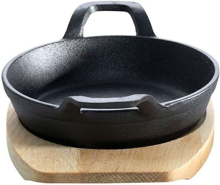 ALL'GRILL Gusseisenpfännchen mit 2 Griffen Ø 15 cm und Holzuntersetzer