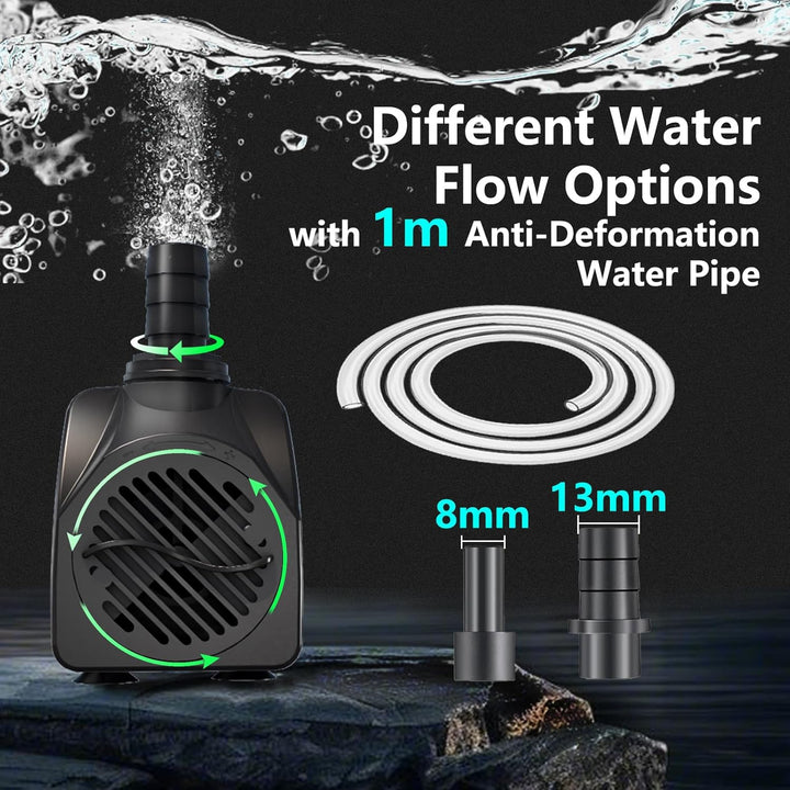 Springbrunnenpumpe 10W 600L/H Schutz vor überhitzung Funktion Ultra Leise Teichpumpe Wasserpumpen Mi