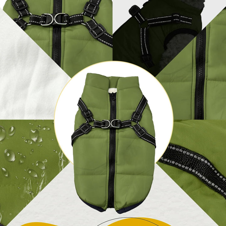 Hundemantel Wasserdicht mit Geschirr, Winterwarme Fleece-Jacke für Mittelgrosse und Grosse Hunde, Re