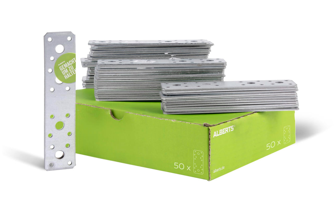 Alberts 846374 Flachverbinder | sendzimirverzinkt | 180 x 40 mm | 50er Set 180 x 40 mm / 50 Stk. Sin