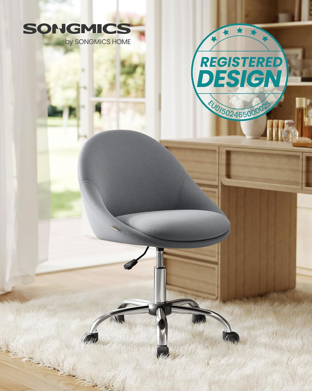 SONGMICS Homeoffice-Stuhl, Schminkstuhl aus Baumwoll-Leinen-Mischgewebe, Schreibtischstuhl, Schaumst