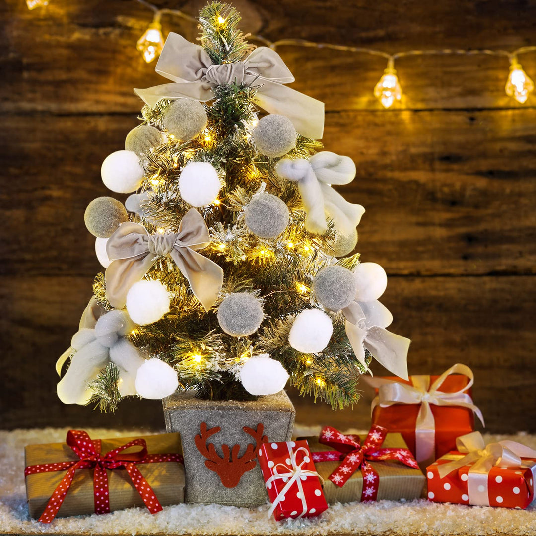 Weihnachtsbaum Künstlich, 60 cm Esstisch Schnee Fallender Weihnachtsbaum mit Weihnachtskugeln, Schle