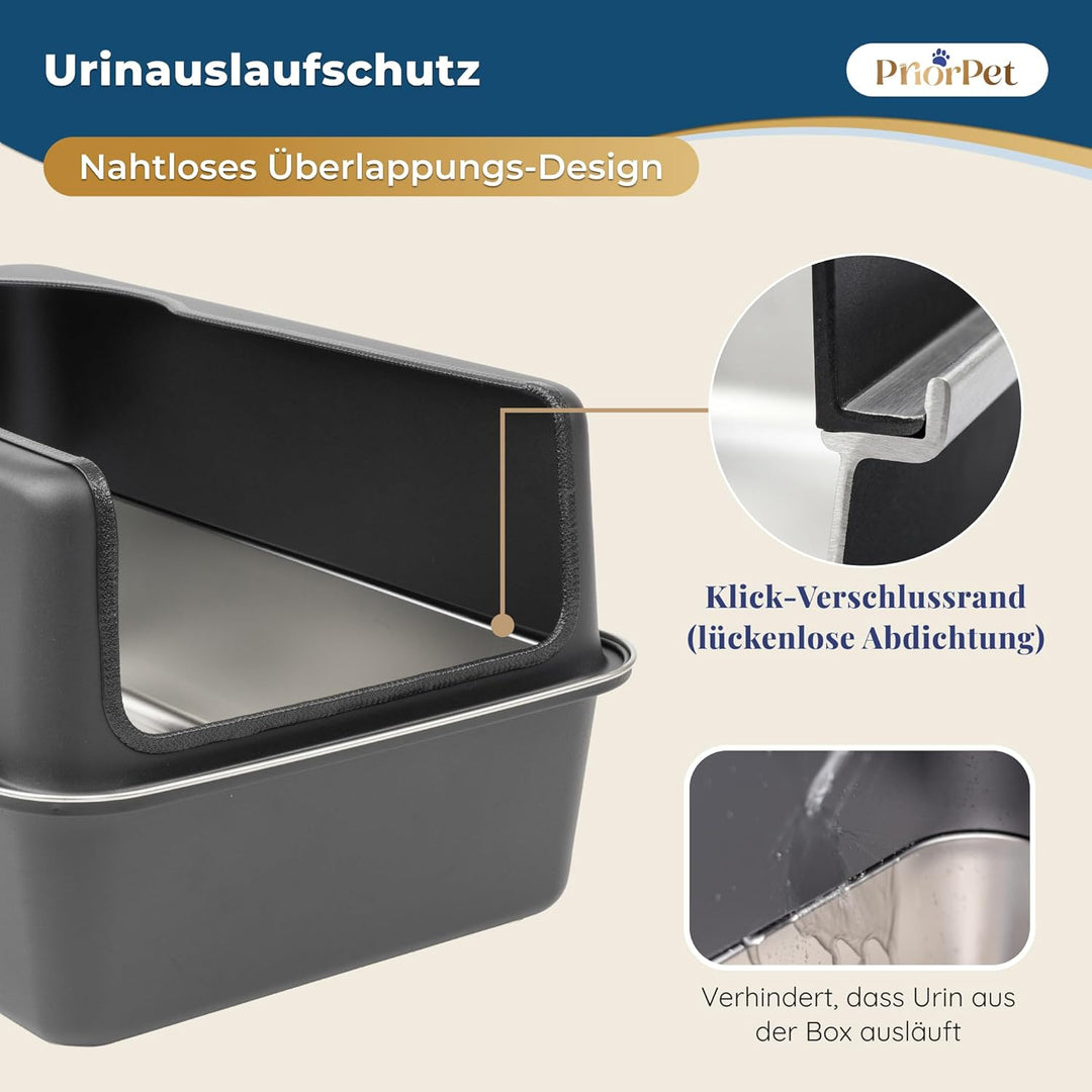 Katzenklo Edelstahl XXL Matt Schwarz – Leicht zu reinigen, geruchsresistent – Katzentoilette mit hoh