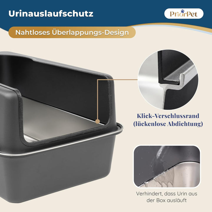 Katzenklo Edelstahl XXL Matt Schwarz – Leicht zu reinigen, geruchsresistent – Katzentoilette mit hoh