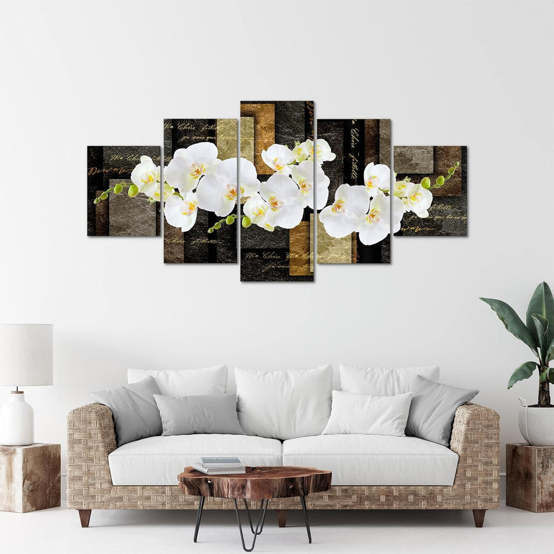 Runa Art - Bilder Blumen Orchidee 200 x 100 cm 5 Teilig XXL Wanddekoration Design Beige Braun 009351