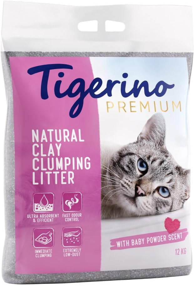 Tigerino Premium Katzenstreu – Babypuderduft | 2x12 KG | Doppelpack |