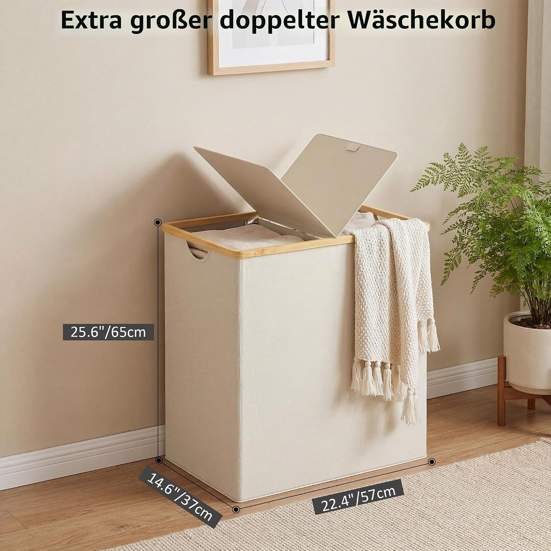 efluky Wäschekörbe mit Deckel und 2 Fächern, Schmutzwäschebehälter, Doppel-Korb, Aufbewahrung von Wä