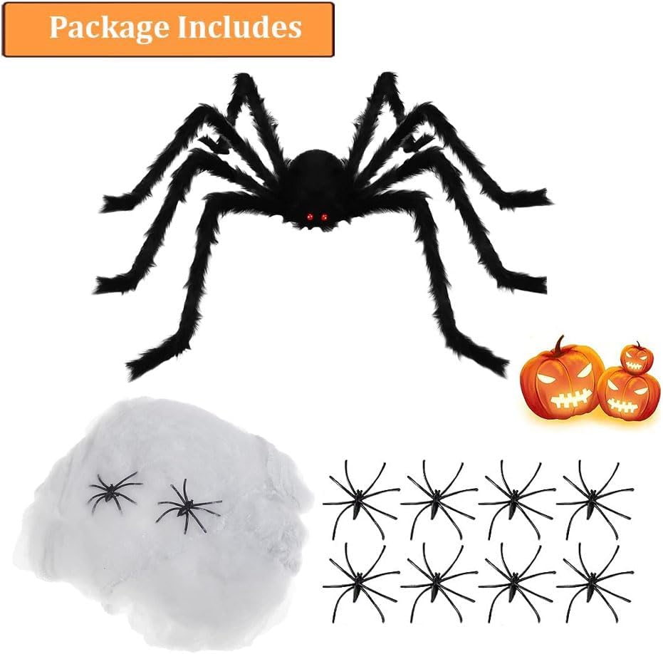 Halloween Spinne Dekorationen, Riesige schwarze Spinne 200cm Halloween Dekoration + 60g Dehnbare wei