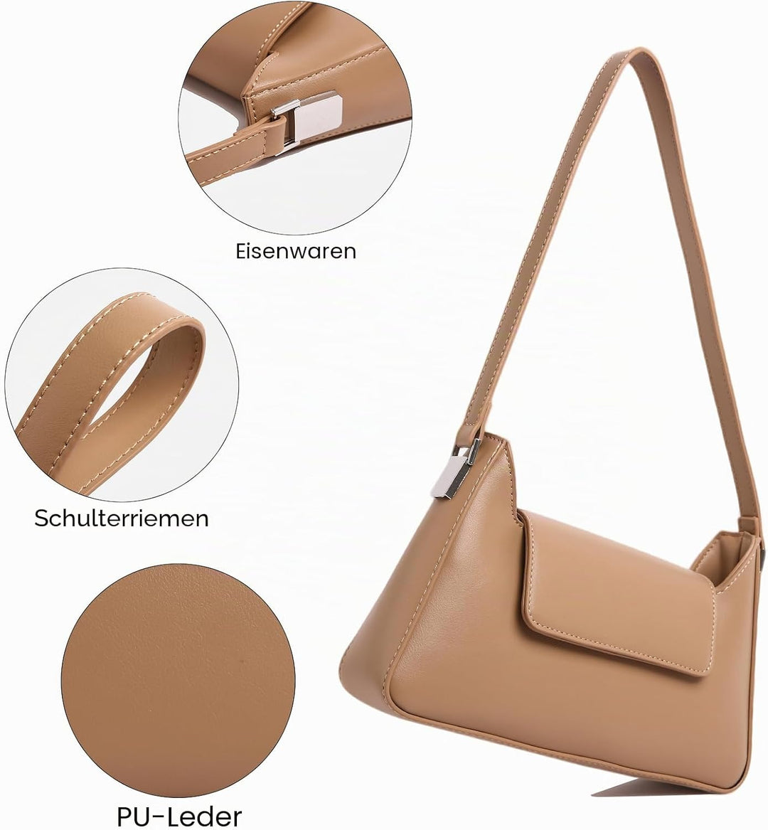 unisoul Elegante Kleine Damen Handtasche Hobo Bag Y2K Retro Schultertasche, PU Leder mit Reissversch