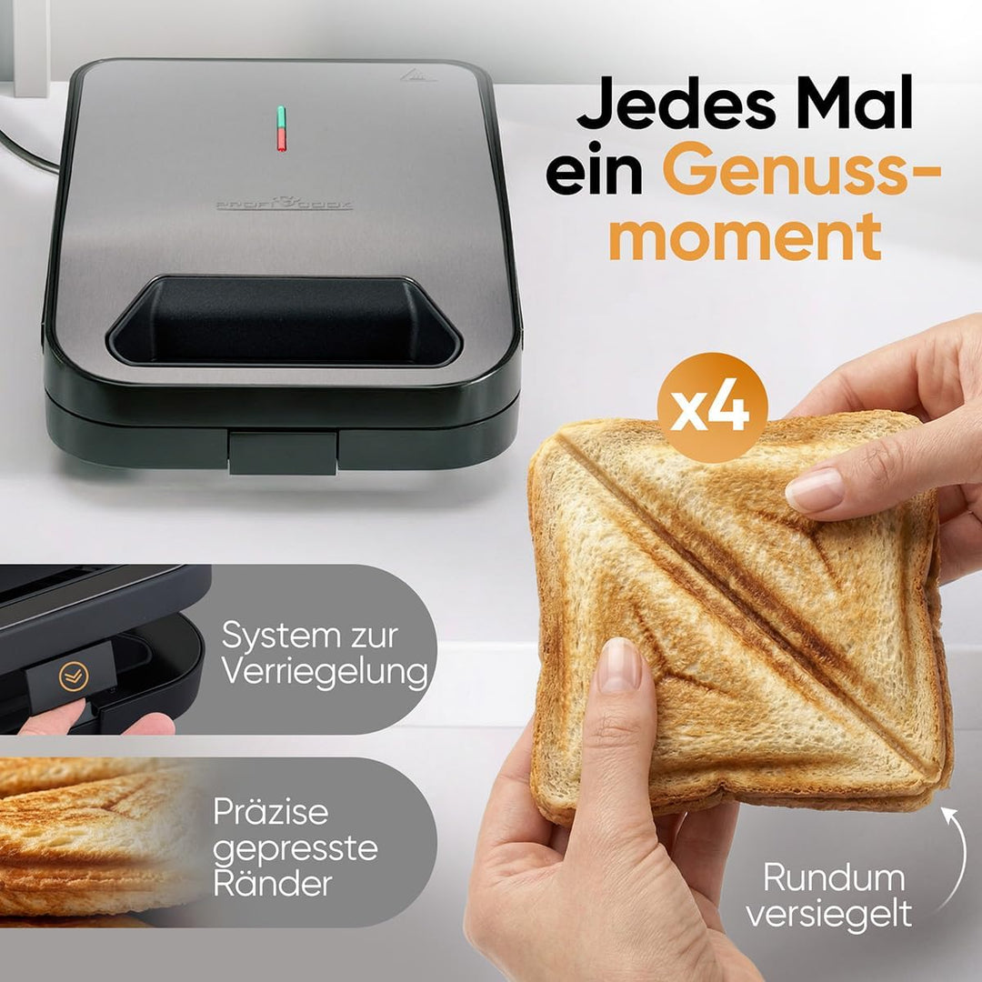 ProfiCook® Sandwichmaker für 4 Sandwiches gleichzeitig | Antihaft-Platten | kein Anbrennen | Sandwic