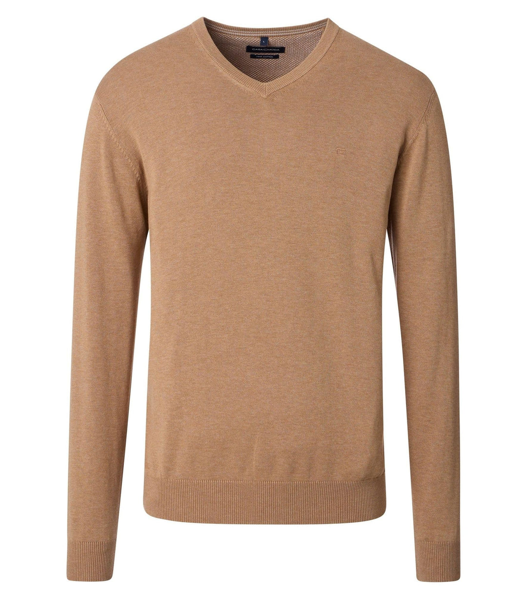 CASAMODA Herren Pullover mit V-Ausschnitt unifarben Elastischer Bund XL Braun (630), XL Braun (630)