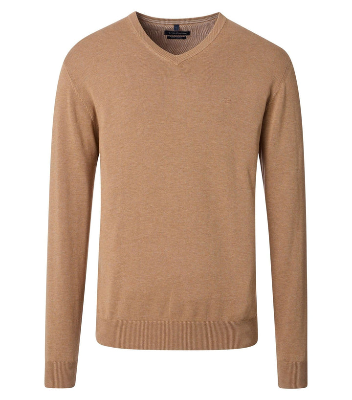 CASAMODA Herren Pullover mit V-Ausschnitt unifarben Elastischer Bund XL Braun (630), XL Braun (630)