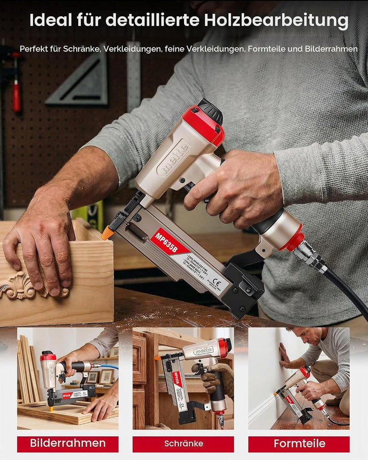 meite MP635B 23-Gauge Stiftnagler mit 10.000 Stück 25 mm Stiftnägel, kompakte pneumatische Pin-Nagle
