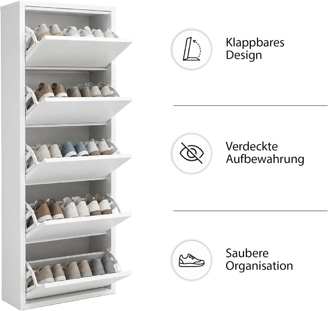 Schuhschrank mit Klappschubladen, Aufbewahrungsorganizer, freistehendes Schuhregal, Wandmontage, Kei