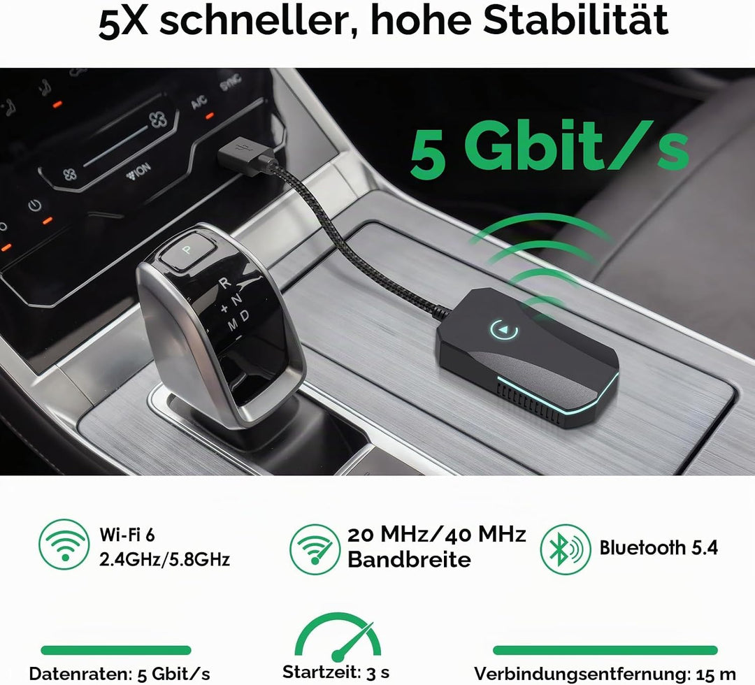 Wireless CarPlay Adapter, 2025 Upgraded Dual-Band (2.4GHz/5GHz) WiFi, Converts Wired to Wireless, Mo