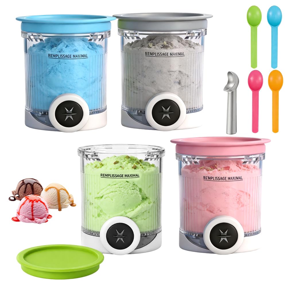 4 Stück Eisbehälter mit Deckel Passend für Ninja Swirl, Ersatz-Pints Eiscreme-Behälter für Ninja CRE