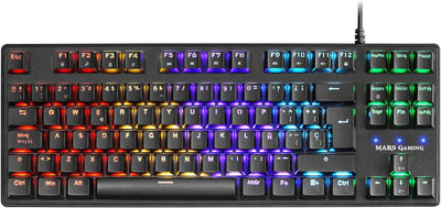 Mars Gaming MKXTKLBES, Ultra-Kompakte Mechanische Tastatur TKL RGB, Handballenauflage, Schalter OUTE