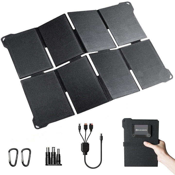 ELECAENTA 45W ETFE HPBC Solar Ladegerät 3-Port DC USB-C PD30W QC3.0 IP68 Wasserdicht Faltbar Solar P