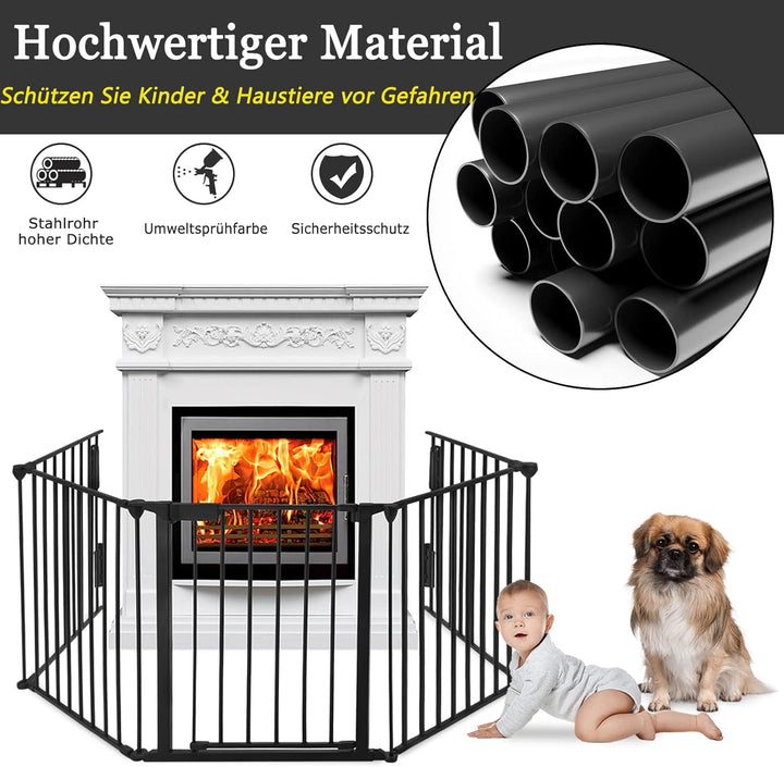 KinderKaminLaufstall 300cm Kaminschutzgitter mit Tür Metall Kamingitter Faltbar Schutz Absperrgitter