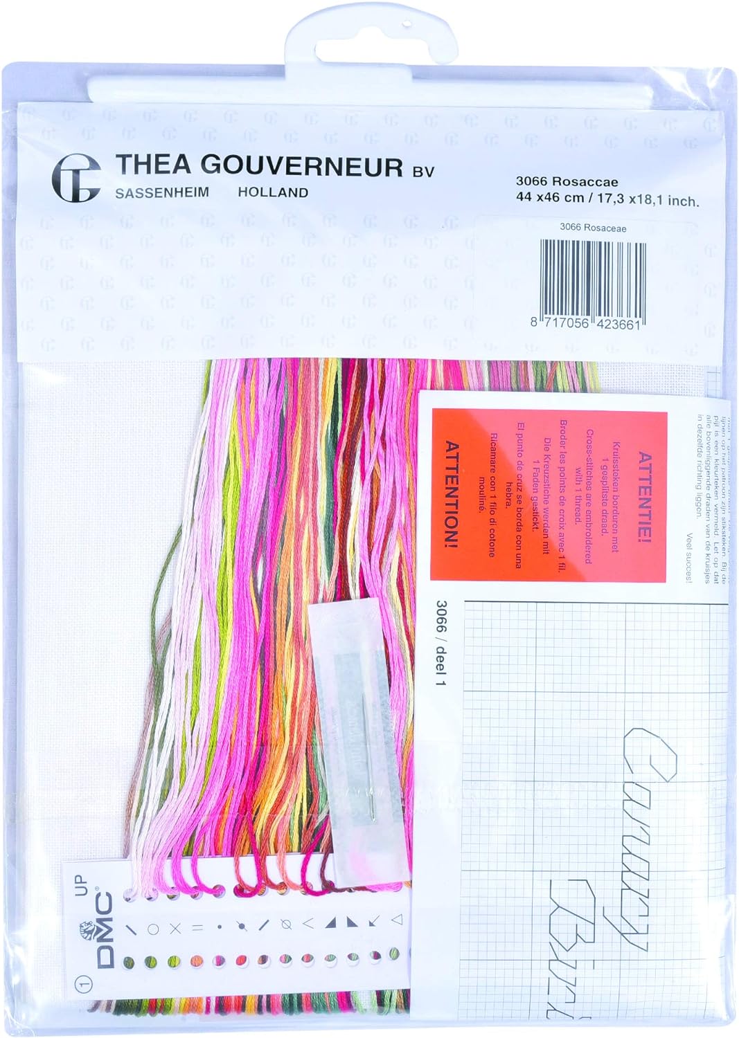 Thea Gouverneur - Kreuzstich-Set - Rosen - Leinen - 32 Count - Für Erwachsene - 3066 44x46cm Rosen,