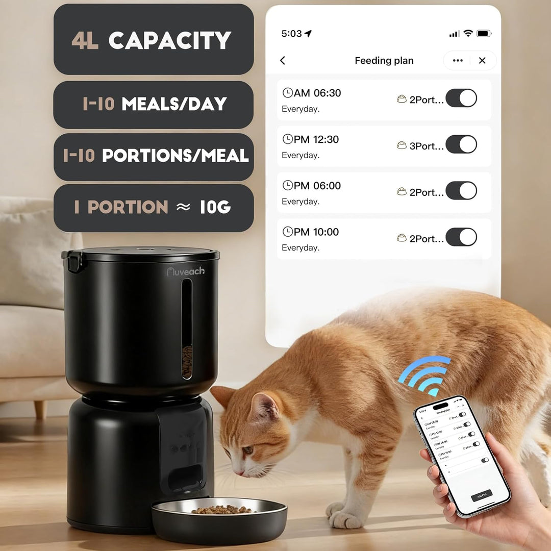 Auveach Futterautomat Katze und Katzenbrunnen Set - 4L 2.4G WiFi Futterspender mit Programmierbarem