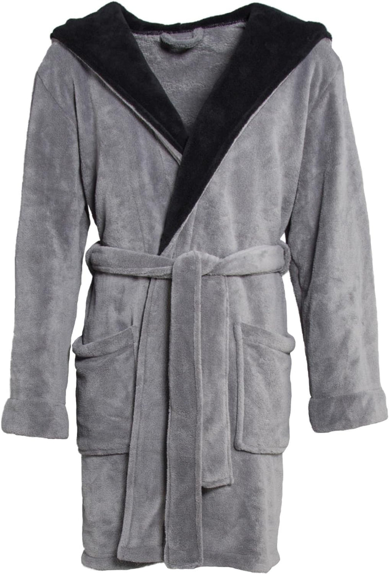CelinaTex XS-XXXL Bademantel Kapuze zweifarbig kurz aufgesetzte Taschen Damen Mikrofaser Kuschelflee