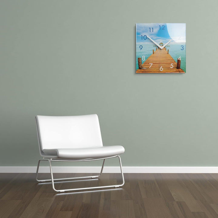 FLEXISTYLE Wanduhr küche Wohnzimmer 30 x 30 cm, aus Glas, mit Direktdruck eckig modern (Urlaubserinn