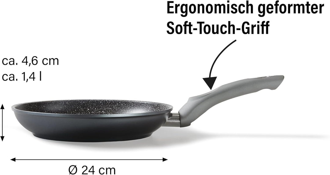 STONELINE Gourmundo Made in Germany Bratpfanne 24 cm, antihaft beschichtete Pfanne mit echten Steinp