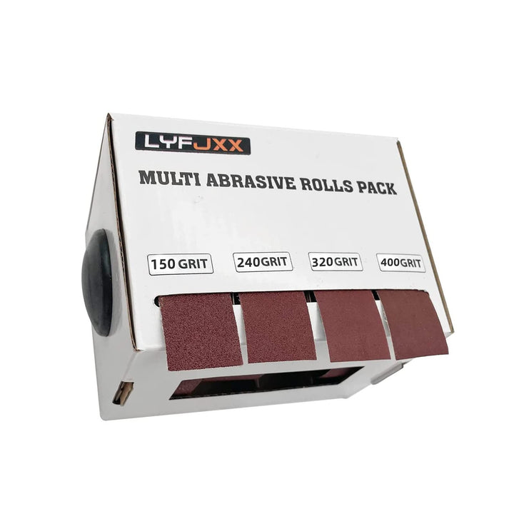 Schleifpapier auf der Rolle im Spender, 4 Rollen in verschiedenen Körnungen, Schmirgelpapier-Rollen,